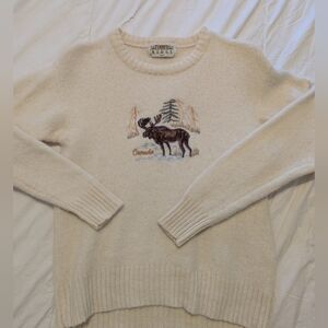 Women's Cream Sweater with Moose Design